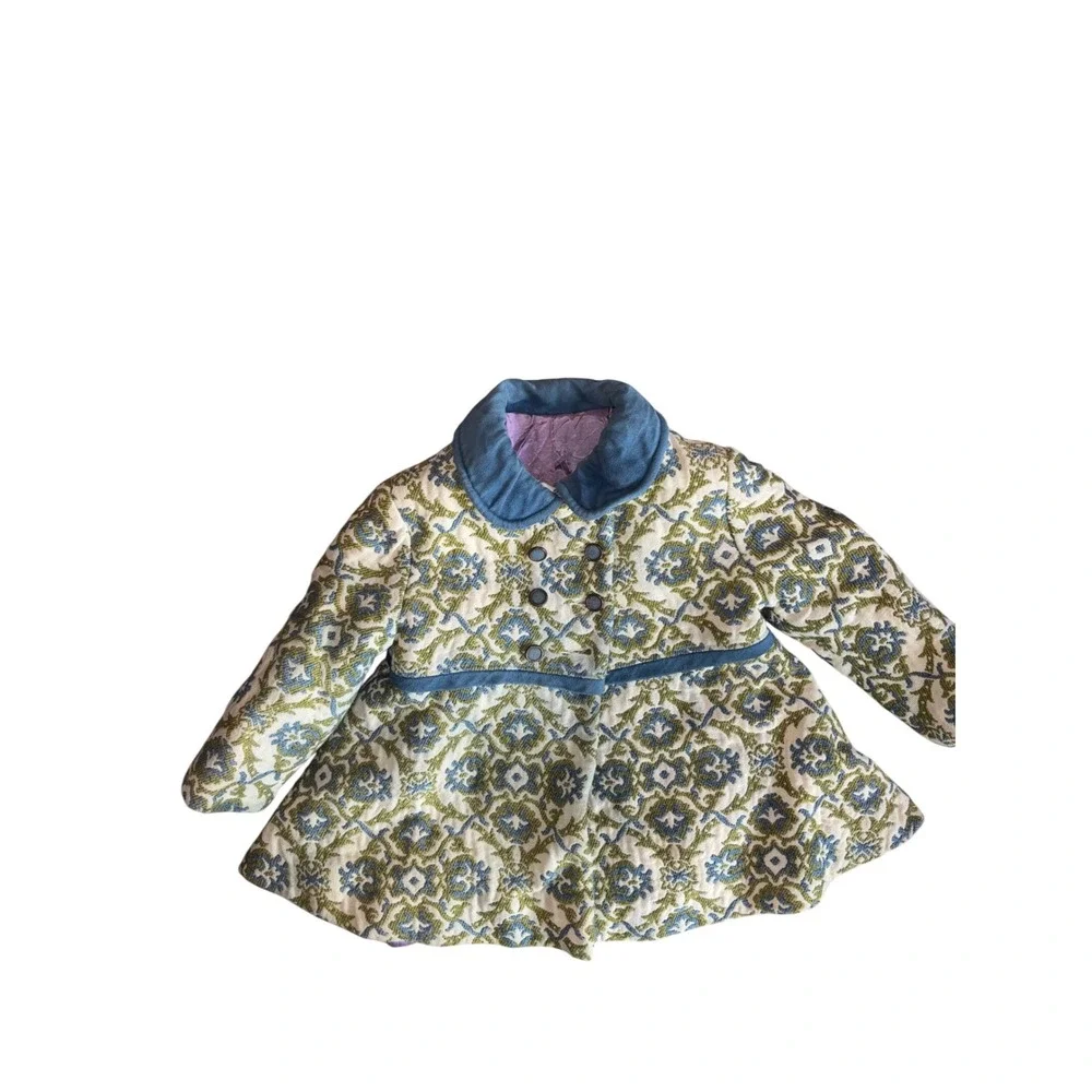 KutieKidds Quilted Patterned Coat Jacket Blue Trim Lavender Lining vintage 1940